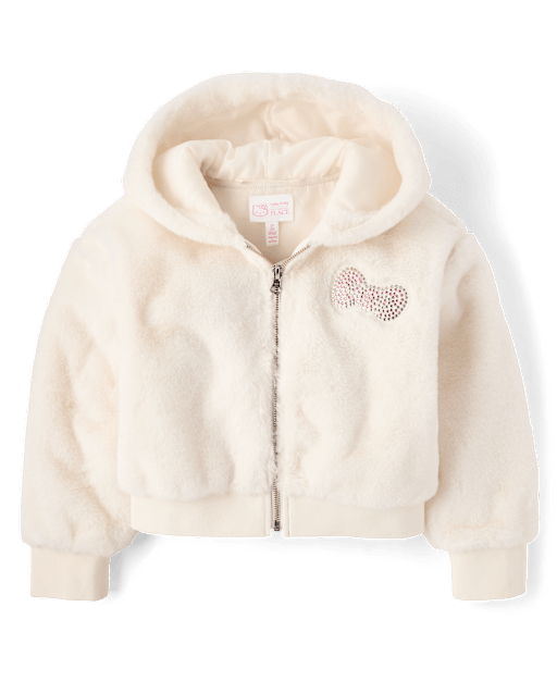 Girls Hello Kitty® Applique Faux Fur Zip Up Hoodie