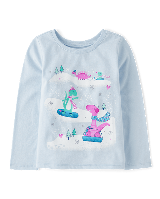 Baby And Toddler Girls Snow Dinos Graphic Tee