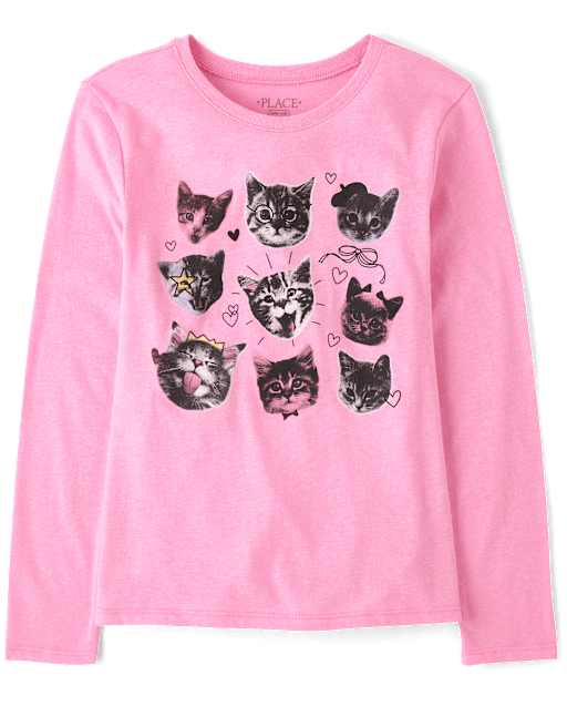 T-shirt graphique à motifs de chats pour filles