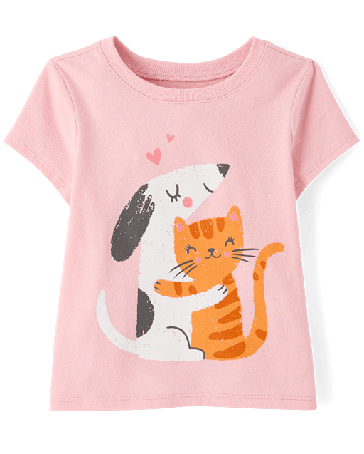 Baby And Toddler Girls Cat Dog Hugs Graphic Tee