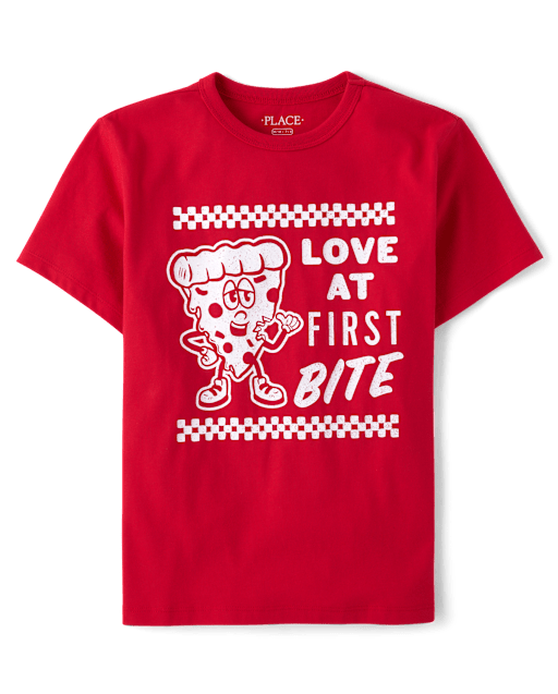 Boys Valentine's Day Love At First Bite Pizza Graphic Tee