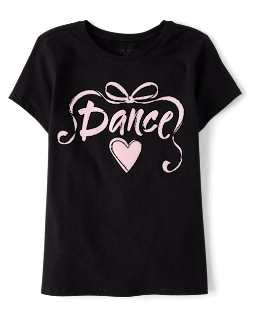 Girls Dance Ribbon Puff Print Graphic Tee