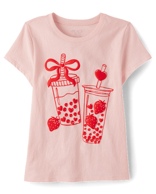 Girls Valentine's Day Boba Love Graphic Tee