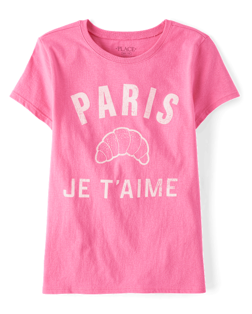 Girls Paris Je T'aime Croissant Graphic Tee