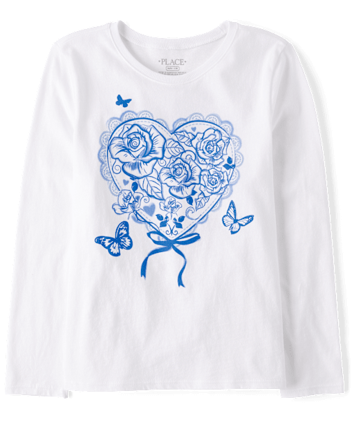 Girls Flower Heart Graphic Tee