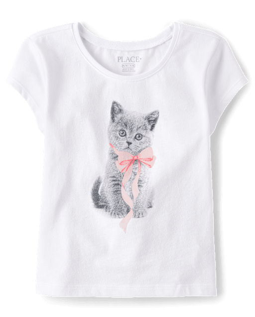 Girls Cat Bow Graphic Baby Tee
