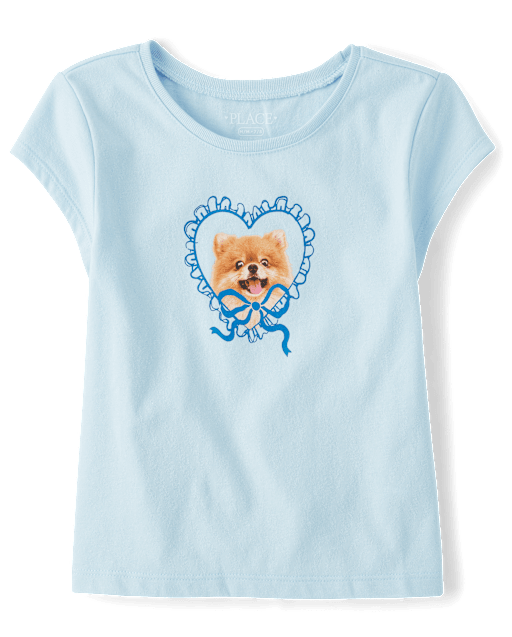 Girls Dog Bow Graphic Baby Tee