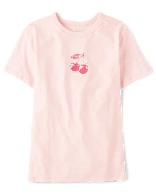 Girls Cherry Front And Back Oversized Graphic Tee