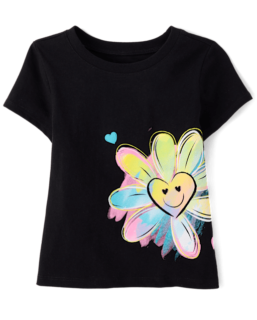 Baby And Toddler Girls Flower Heart Graphic Tee
