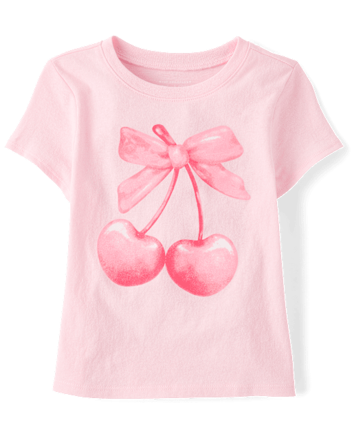Baby And Toddler Girls Valentine's Day Bow Cherries Graphic Tee