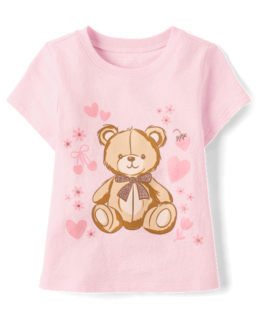 Baby And Toddler Girls Valentine's Day Teddy Bear Hearts Graphic Tee