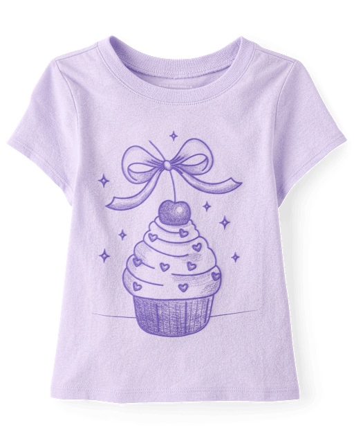 Baby And Toddler Girls Cupcake Bow Graphic Tee