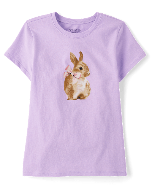 Girls Easter Bunny Bow Graphic Tee