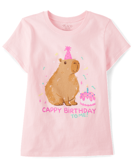Girls Birthday Capybara Graphic Tee