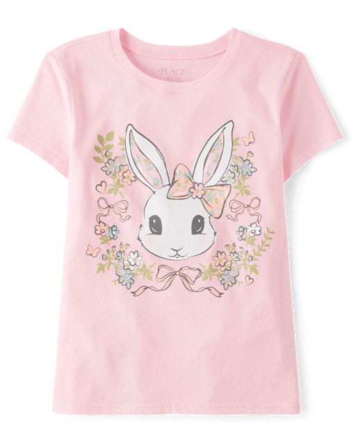 Girls Easter Bunny Floral  Graphic Tee