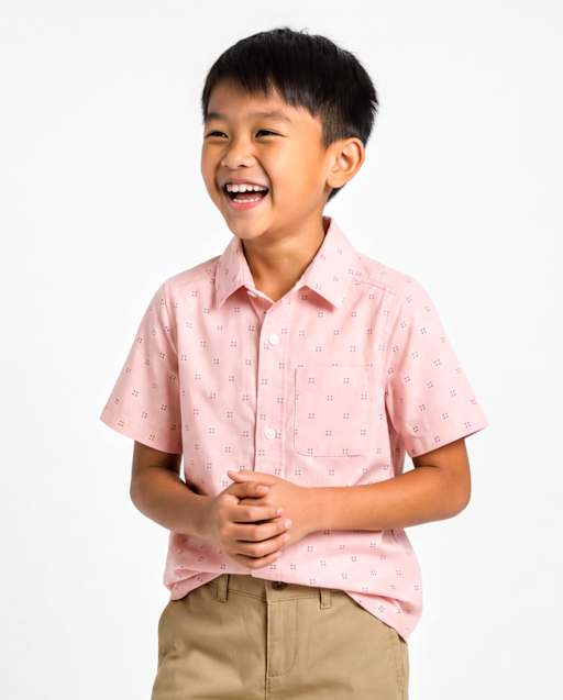 Boys Print Poplin Button Up Shirt