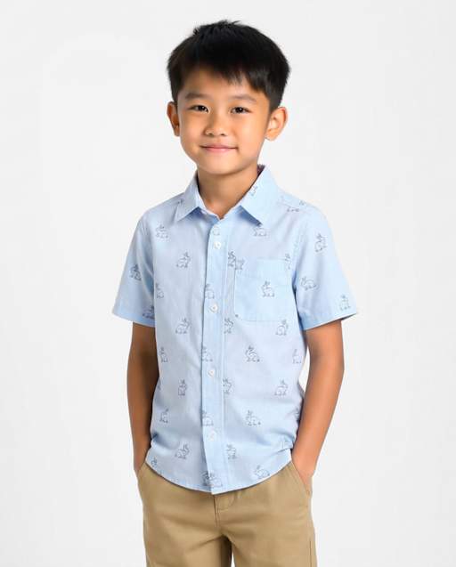 Chemise boutonnée en popeline à motifs lapins « Papa et moi » pour garçons