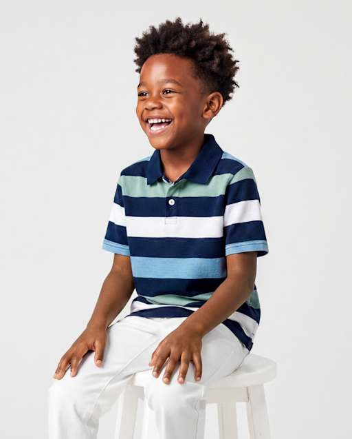 Boys Striped Soft Pique Polo