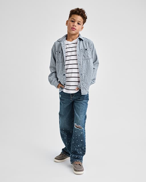 Boys Ripped Bleach Splatter Baggy Jeans