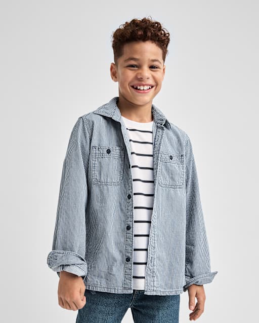 Chemise en jean à rayures ferroviaires pour garçon