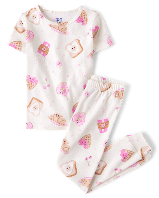 Girls Breakfast Hearts Snug Fit Cotton Pajamas