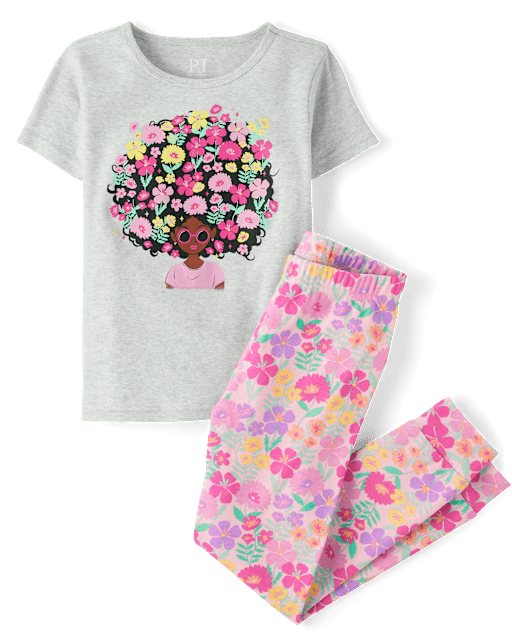 Girls Flower Hair Snug Fit Cotton Pajamas