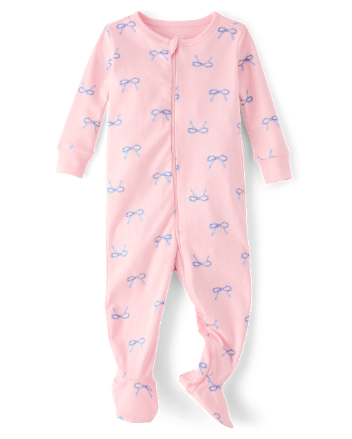 Pyjama une pièce en coton à pieds avec nœud papillon pour bébés et petites filles