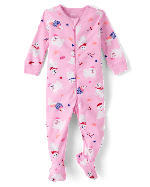 Pyjama une pièce en coton à pieds pour bébés et petites filles, motif chien, coupe ajustée