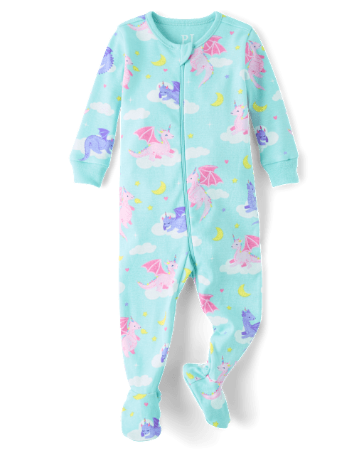 Baby And Toddler Girls Dragon Snug Fit Cotton Footed One Piece Pajamas