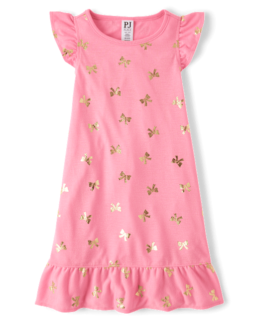Girls Foil Bow Ruffle Nightgown