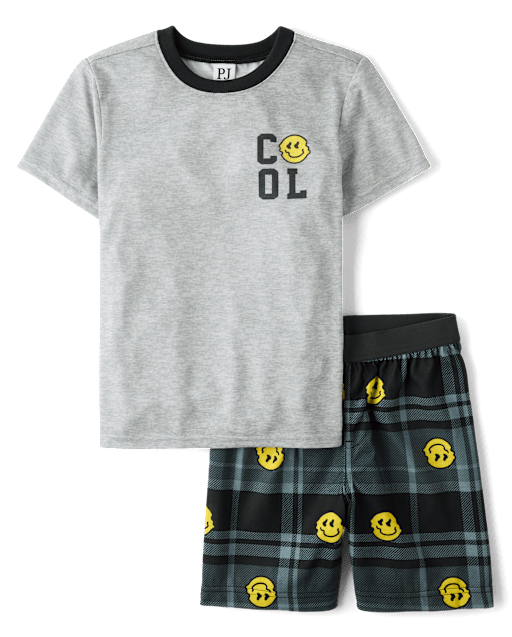 Boys Cool Emoji Plaid Pajamas