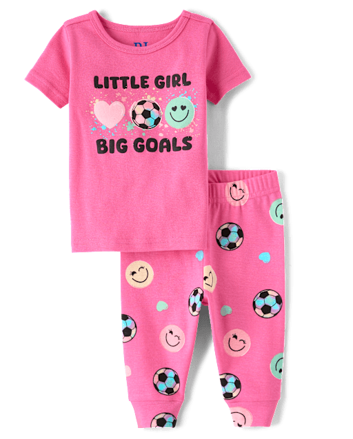 Pyjama en coton ajusté pour bébés et petites filles, motif grands buts de football