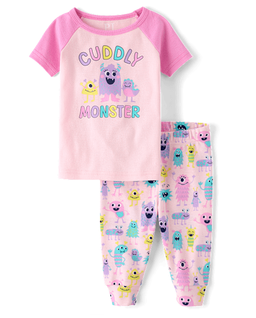 Pyjama en coton doux et confortable à motif monstre pour bébés et petites filles