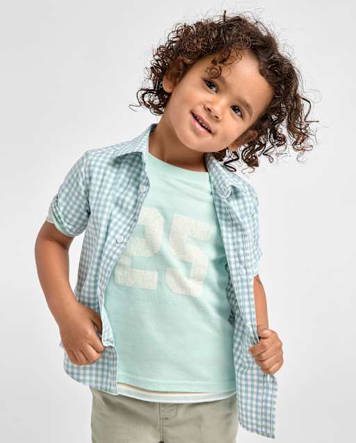 Chemise boutonnée en popeline vichy pour bébés et petits garçons