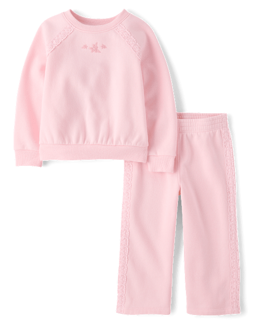 Toddler Girls Crochet Premium Fleece 2-Piece Set