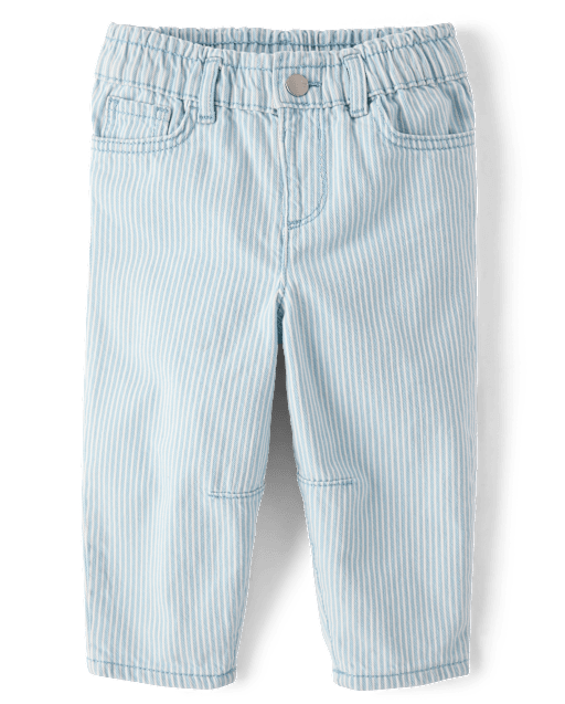 Toddler Girls Railroad Striped Barrel Jeans