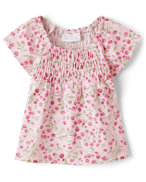 Toddler Girls Floral Smocked Flutter Top