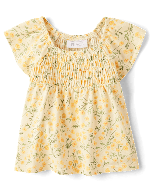 Toddler Girls Floral Smocked Flutter Top
