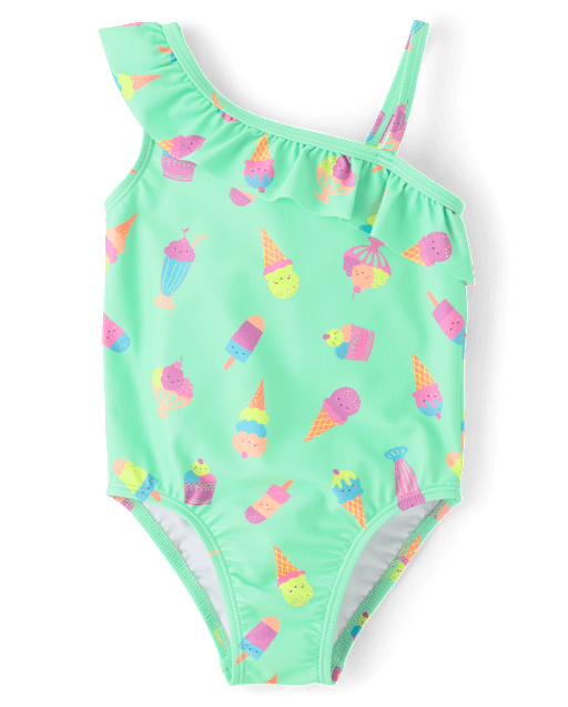 Baby And Toddler Girls Ice Cream One Shoulder One Piece Swimsuit