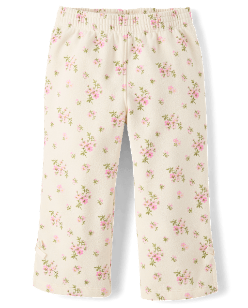 Toddler Girls Floral Bow Fleece Wide Leg Lounge Pants
