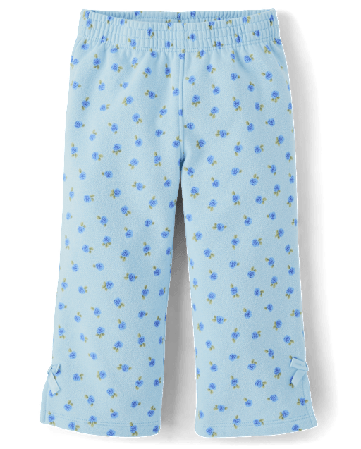 Toddler Girls Floral Bow Fleece Wide Leg Lounge Pants