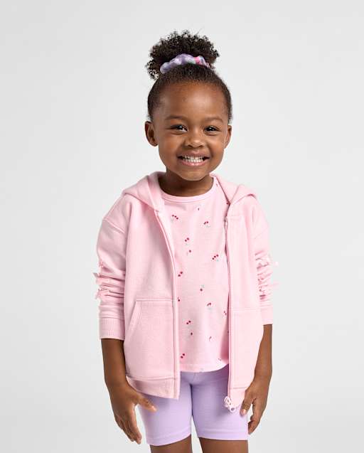 Sweat à capuche zippé en polaire premium avec nœud pour petites filles