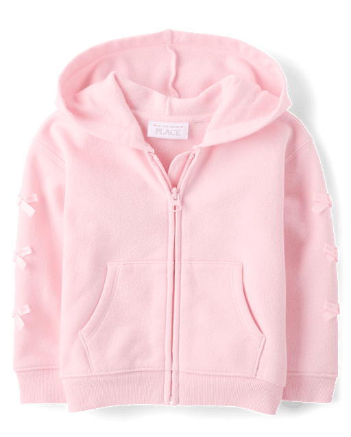 Sweat à capuche zippé en polaire premium avec nœud pour petites filles