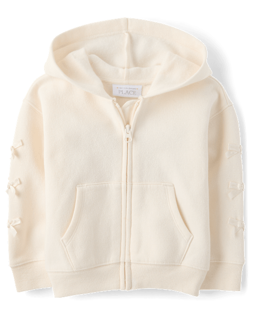 Sweat à capuche zippé en polaire premium avec nœud pour petites filles