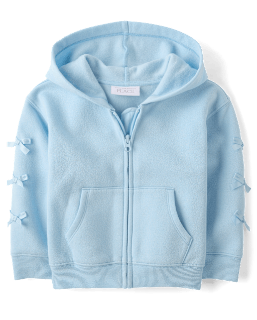 Toddler Girls Bow Premium Fleece Zip Up Hoodie