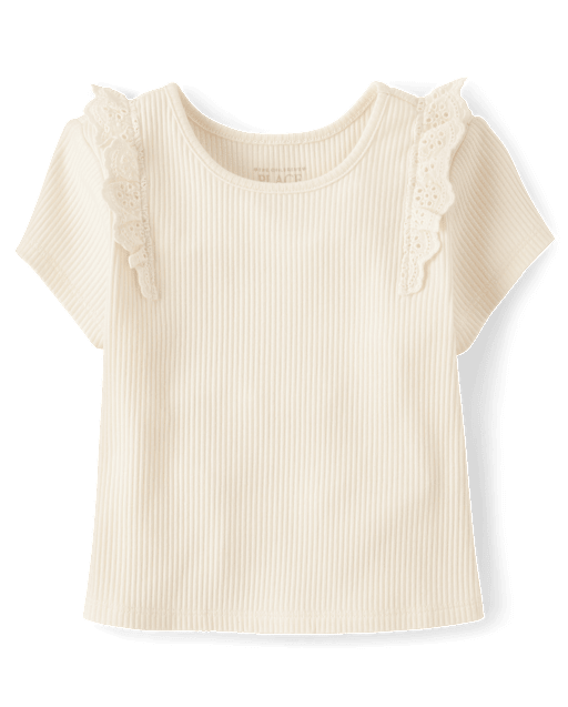 Toddler Girls Embroidered Eyelet Ribbed Flutter Tee