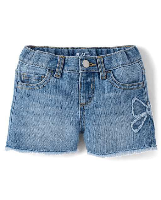 Baby And Toddler Girls Applique Bow Denim Shortie Shorts