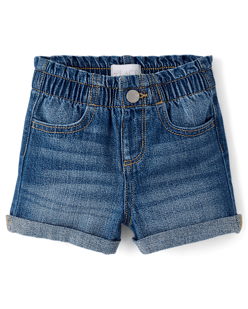 Baby And Toddler Girls Paperbag Waist Denim Shortie Shorts