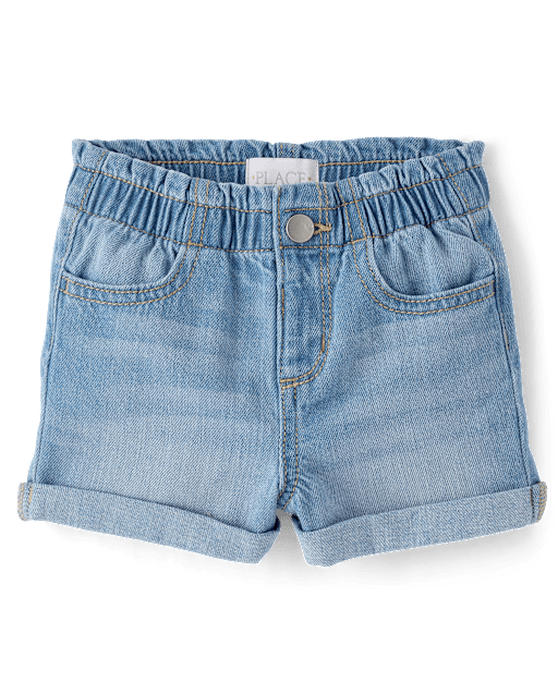 Baby And Toddler Girls Paperbag Waist Denim Shortie Shorts