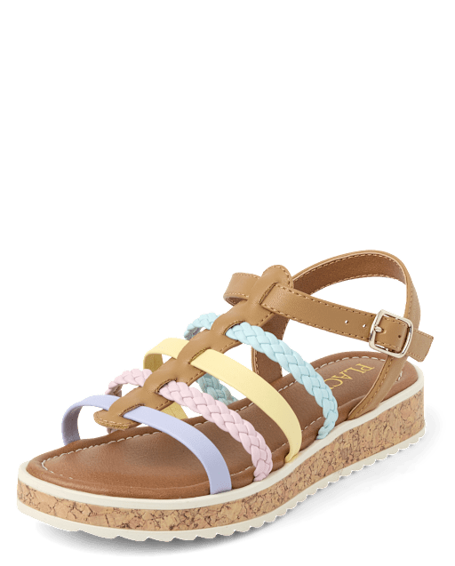 Sandales tressées arc-en-ciel pour filles